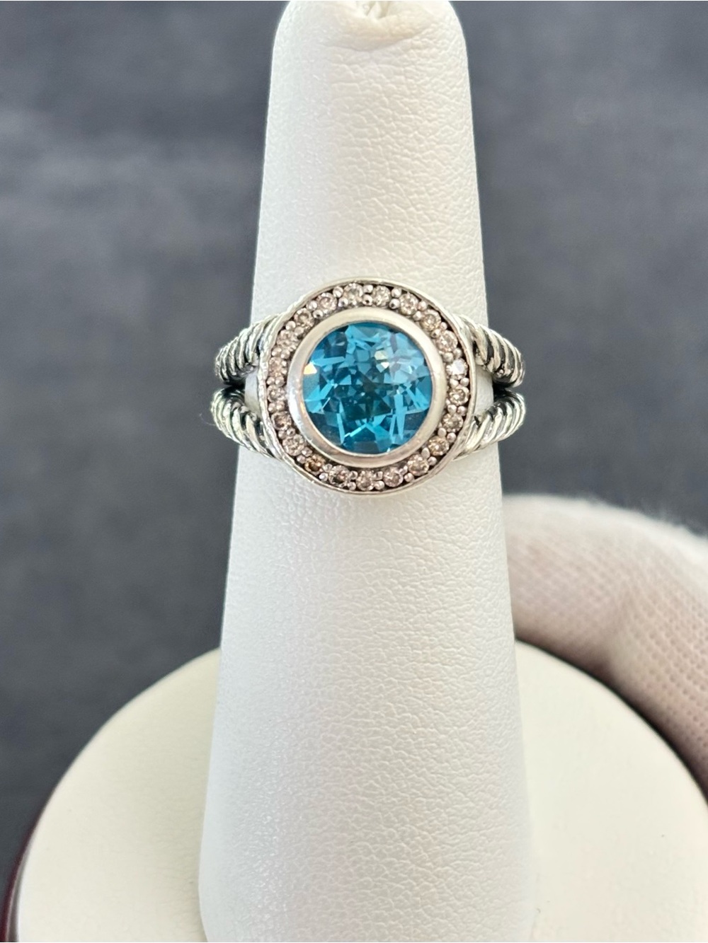 David Yurman Petite Cerise Ring with Blue Topaz & Diamonds 5